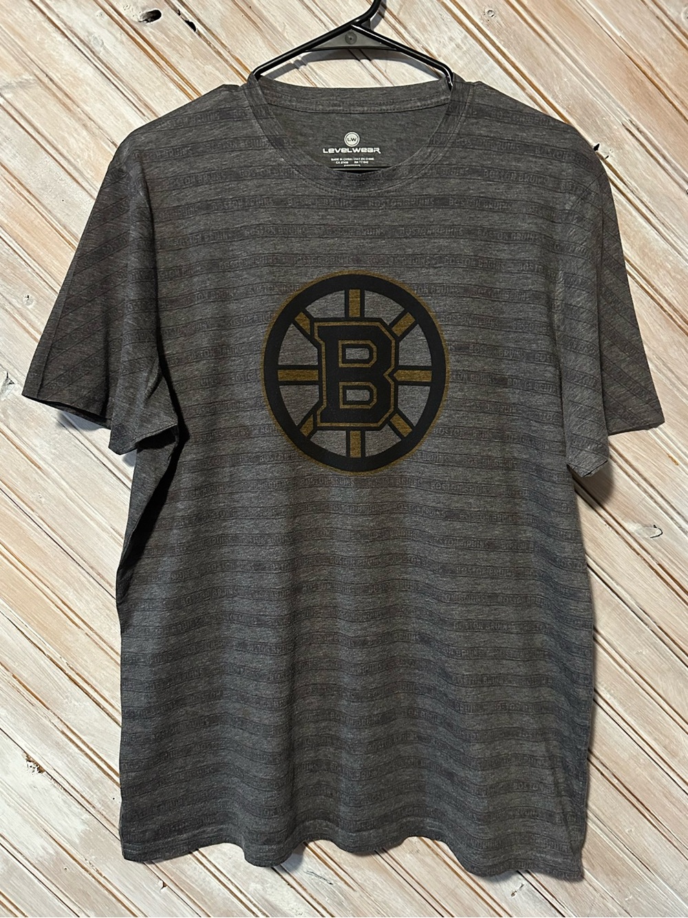 LEVELWEAR Black Gray Stripped Boston Bruins Short Sleeve Tee NHL Hockey